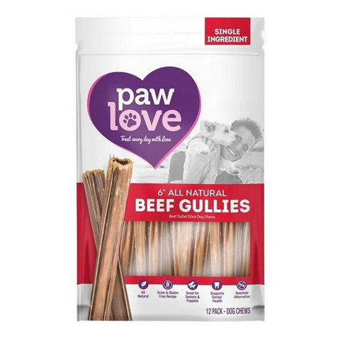 Paw Love, Beef Gullies 6 Inches Dog Chews, 12 Count (Case Of 6)
