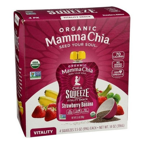Mamma Chia, Organic Chia Squeeze Strawberry Banana, 3.5 Oz X 4 Count (Case Of 6)