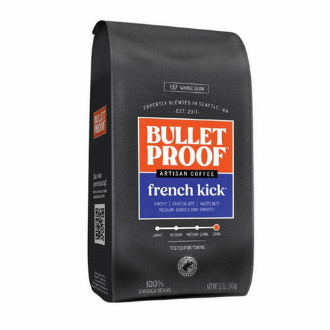 Bulletproof, Keto Friendly Dark Roast Whole Bean Coffee French Kick, 12 Oz (Case Of 6) Bulletproof