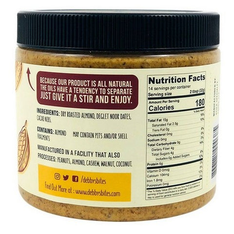 Debby's, Cacao Nibs Date Almond Butter, 16 Oz (Case Of 6)