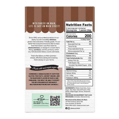 Bakery On Main, Instant Oatmeal Gluten Free Maple Multigrain Muffin, 10.5 Oz (Case Of 6) Bakery On Main
