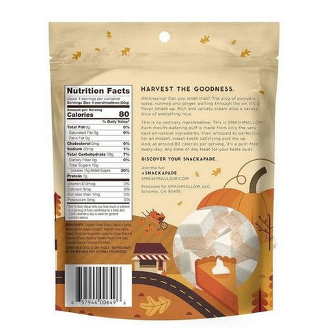 Smashmallow, Pumpkin Pie Snackable Marshmallows, 4.5 Oz (Case Of 12) Smashmallow