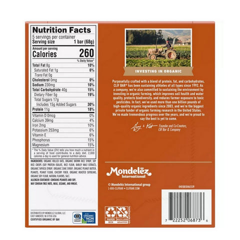 Clif Bar, Crunchy Peanut Butter Energy Bar, 2.4 Oz X 5 Count (Case Of 9)