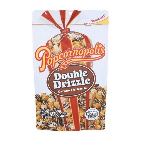 Popcornopolis, Caramel And Kettle Popcorn Double Drizzle, 7.5 Oz (Case Of 6)