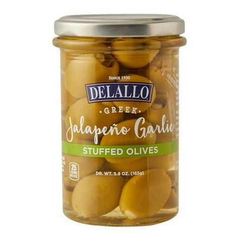 Delallo, Garlic And Jalapeno Stuffed Green Greek Olives, 5.8 Oz (Case Of 6)