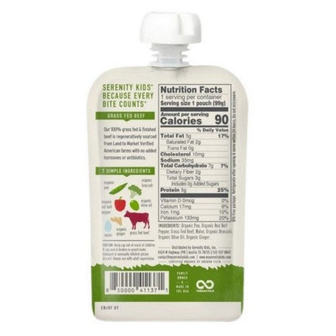 Serenity Kids, Beef And Ginger With Pea Bell Pepper And Broccoli Pouch, 3.5 Oz (Case Of 6) Serenity Kids