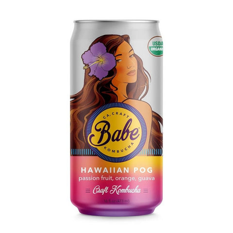 Babe Kombucha, Organic Hawaiian Pog Passion Fruit Orange Guava Flavor Can, 16 Oz (Case Of 12)