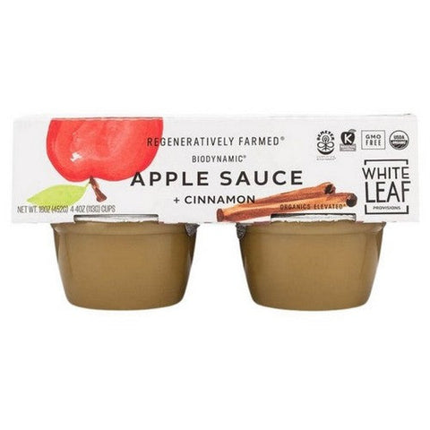White Leaf Provisions, Biodynamic Apple Sauce Apple And Cinnamon, 4 Oz X 4 Count (Case Of 6) White Leaf Provisions
