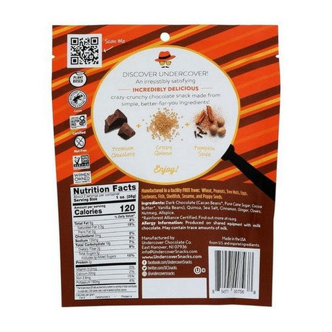 Undercover Chocolate, Quinoa Crisps Dark Chocolate And Pumpkin Spice, 2 Oz (Case Of 12) Undercover Chocolate