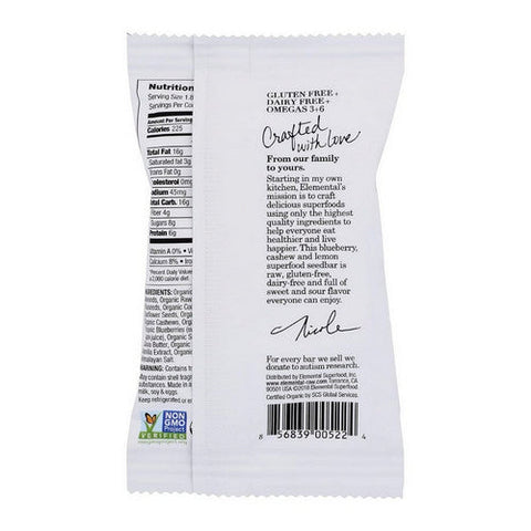 Elemental, Blueberry Cashew And Lemon Seed Bar, 1.8 Oz (Case Of 12) Elemental