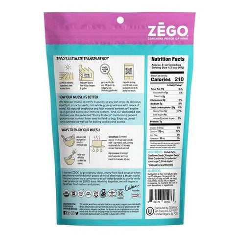 Zego, Organic Muesli Apple Cranberry Bag, 13 Oz (Case Of 5) Zego