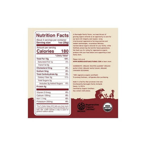 Burroughs Family Farms, Organic Cinnamon Almonds, 4 Oz (Case Of 6) Burroughs Family Farms