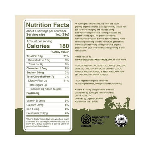 Burroughs Family Farms, Rosemary Garlic Almonds, 4 Oz (Case Of 6) Burroughs Family Farms