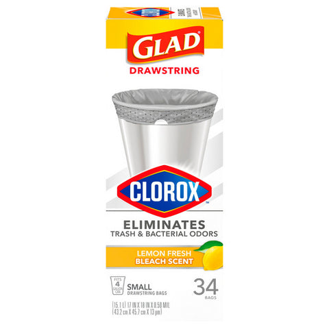 Glad, Drawstring Bags Small Lemon Fresh Bleach Scent, 34 Count (Case Of 6)