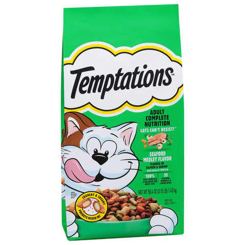 Temptations, Adult Complete Nutrition Seafood Medley Flavor Dry Cat Food, 3.15 Lbs (Case Of 4)