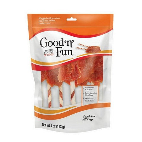 Salix Good 'N' Fun Triple Flavor Wings Dog Treats Chicken, Pork And Rawhide 1 Each / 4 Oz by Salix