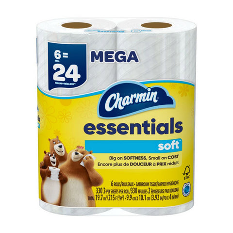 Charmin, Essentials Soft Toilet Paper, 215 Square Feets / 6 Mega Rolls (Case Of 3)