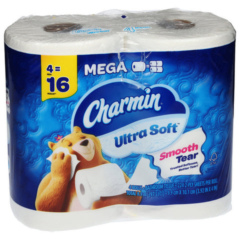 Charmin, Ultra Soft 2 Ply Bathroom Tissue Mega, 97.5 Square Feets (Case Of 8)
