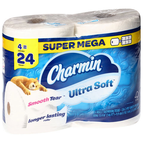 Charmin, Ultra Soft Super Mega Rolls 2 Ply Bathroom Tissue, 146 Square Feets (Case Of 6)