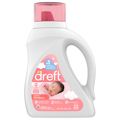 Dreft, Liquid Laundry Detergent Stage 1 Newborn Baby Gentle On Sensitive Skin Hypoallergenic, 46 Oz / 32 Loads (Case Of 6)
