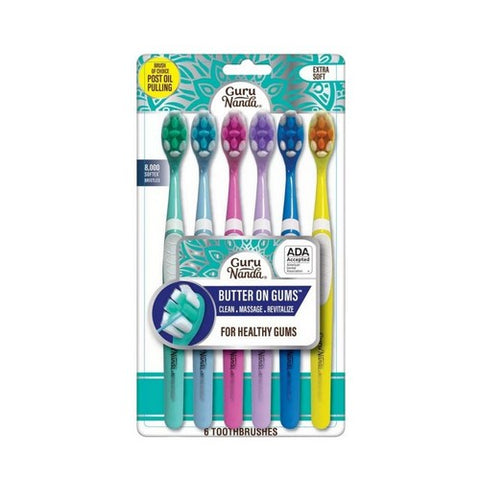 Gurunanda, Adult Toothbrush Extra Soft Bristles Butter On Gums, 6 Count