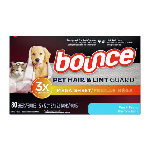 Bounce, Pet Hair And Lint Guard Dryer Sheets Outdoor Fresh Scent, 80 Count (Case Of 6)
