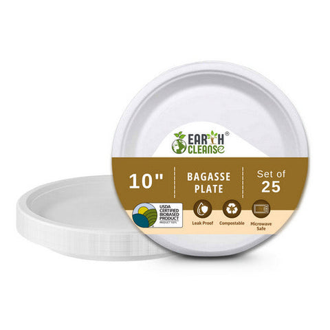 Earth Cleanse, Bagasse 10-Inch Round Plates, Pack of 25 Earth Cleanse