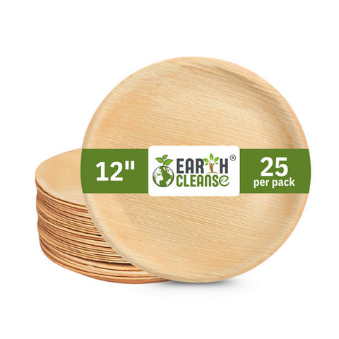 Earth Cleanse, Areca Palm Leaf Round Plates 12-Inch, Pack of 25
