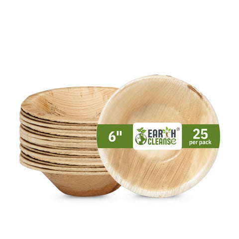 Earth Cleanse, Areca Palm Leaf Bowls Round 6-Inch, Pack of 25