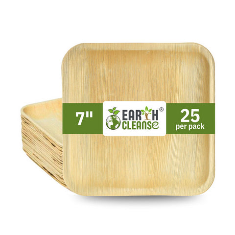 Earth Cleanse, Areca Palm Leaf Square Plates 7-Inch, Pack of 25