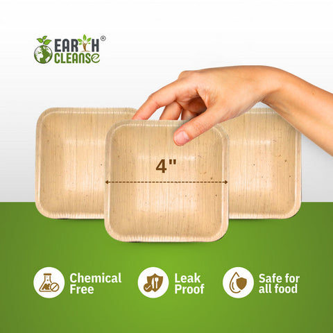 Earth Cleanse, Areca Palm Leaf Square Bowls 4-Inch, Pack of 25