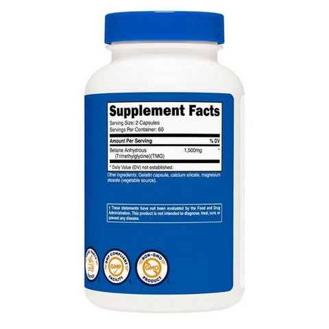 Nutricost, Betaine Anhydrous Capsules, 1500 Mg, 120 Count