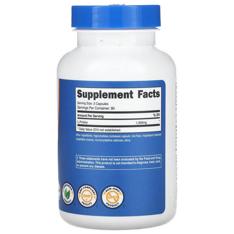 Nutricost, L-Proline Capsules, 500 Mg, 180 Count