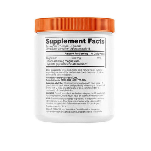 Doctors Best, High Absorption Magnesium Powder Lysinate Glycinate 100% Chelated, 400 Mg, 12.1 Oz Doctors Best