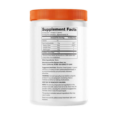 Doctors Best, Prebiotic Powder Sunfiber Unflavored, 7.4 Oz