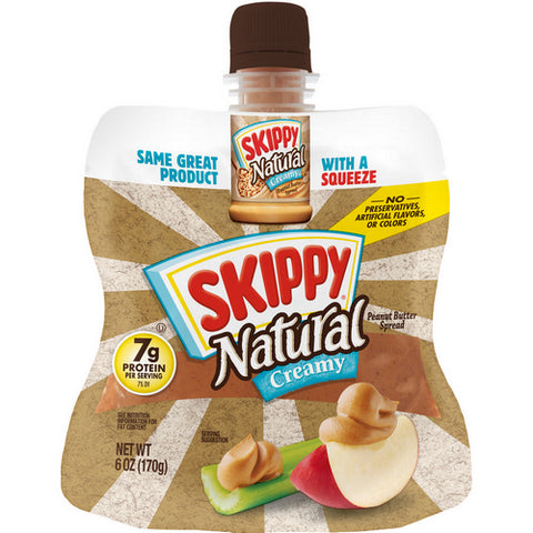 Skippy, Natural Creamy Peanut Butter Squeeze Pouch, 6 Oz (Case Of 6)