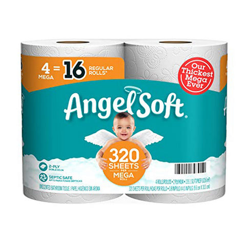 Angel Soft, 2 Ply Bathroom Tissue 4 Mega Roll, 135.1 Square Feet (Case Of 12)