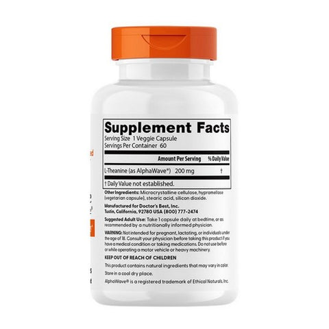 Doctors Best, L-Theanine AlphaWave, 200 Mg, 60 Veg Caps
