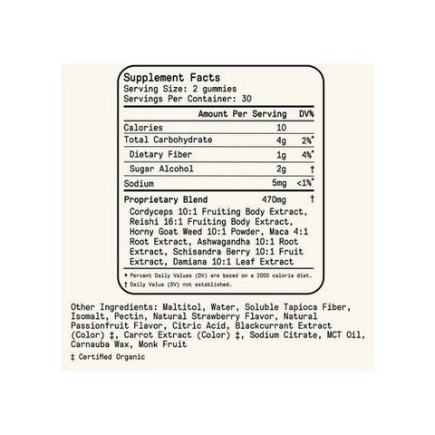 SuperMush, Daily Passion Mushroom Vegan Supplement, 60 Gummies SuperMush
