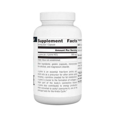 Source Naturals, L-Lysine, 500 MG, 100 Caps Source Naturals