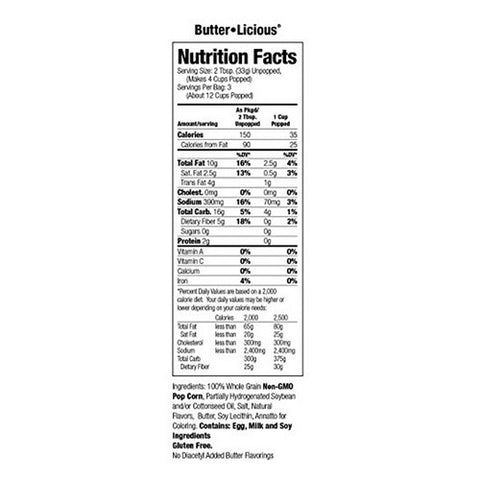 Jollytime, Butter Licious Original Buttery Microwave Snack Gluten Free With Real Buttered Corn Homestyle, 24 Count