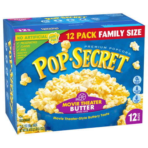 Pop Secret, Family Size Premium Movie Theater Butter Popcorn, 38.4 Oz (Case Of 4)