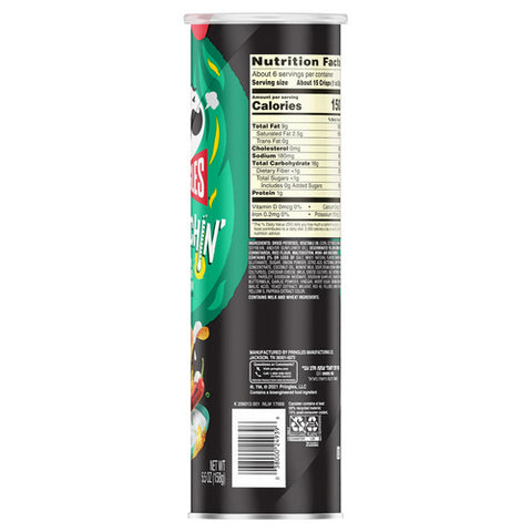 Pringles, Scorchin Potato Crisps Chips Sour Cream and Onion Fiery Spicy Snacks, 5.5 Oz (Case Of 14)