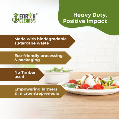 10" Round Bagasse Plates Premium 750 Pack by Earth Cleanse