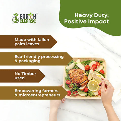 Earth Cleanse, Areca Palm Leaf Square Plates 8-Inch, Pack of 200