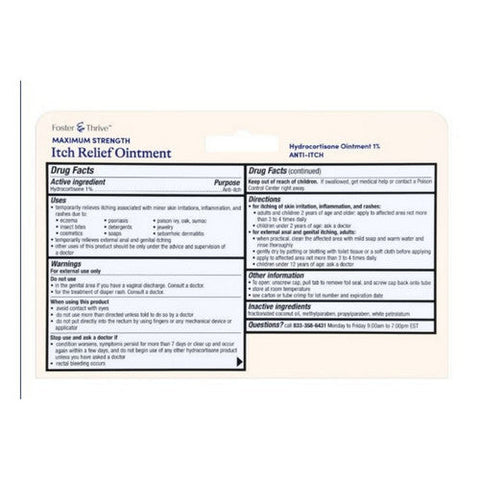 Foster And Thrive, Maximum Strength Itch Relief Hydrocortisone 1% Ointment, 1 Oz Foster And Thrive