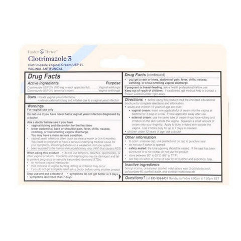 Foster And Thrive, Clotrimazole 3 Vaginal Cream USP 2%, 0.74 Oz Foster And Thrive