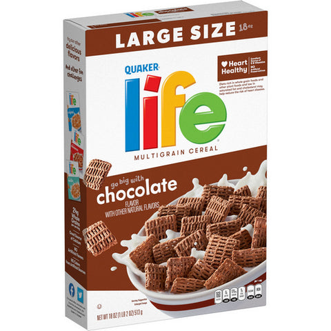 Quaker, Life Cereal Multi Grain Chocolate Cereal Large Size, 18 Oz (Case Of 14)