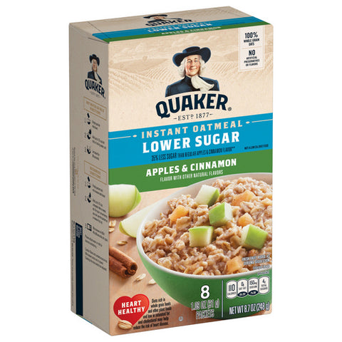 Quaker, Instant Oatmeal Lower Sugar Apple Cinnamon, 8.7 Oz (Case Of 12)