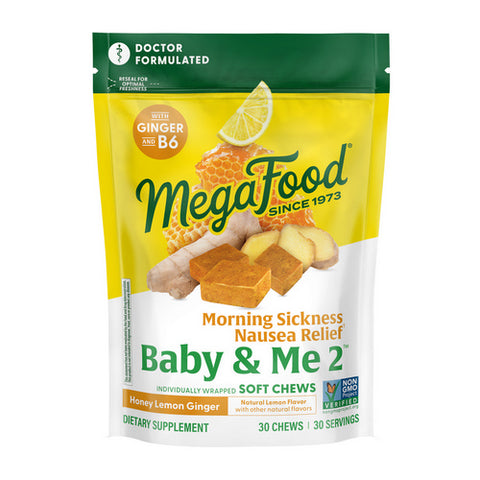 MegaFood, Baby And Me 2 Morning Sickness Nausea Relief Honey Lemon Ginger Flavor, 30 Chews